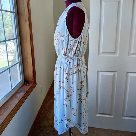 Ava & Viv Floral Blouson Dress XL lightweight summer button front blue - Picture 2 of 15